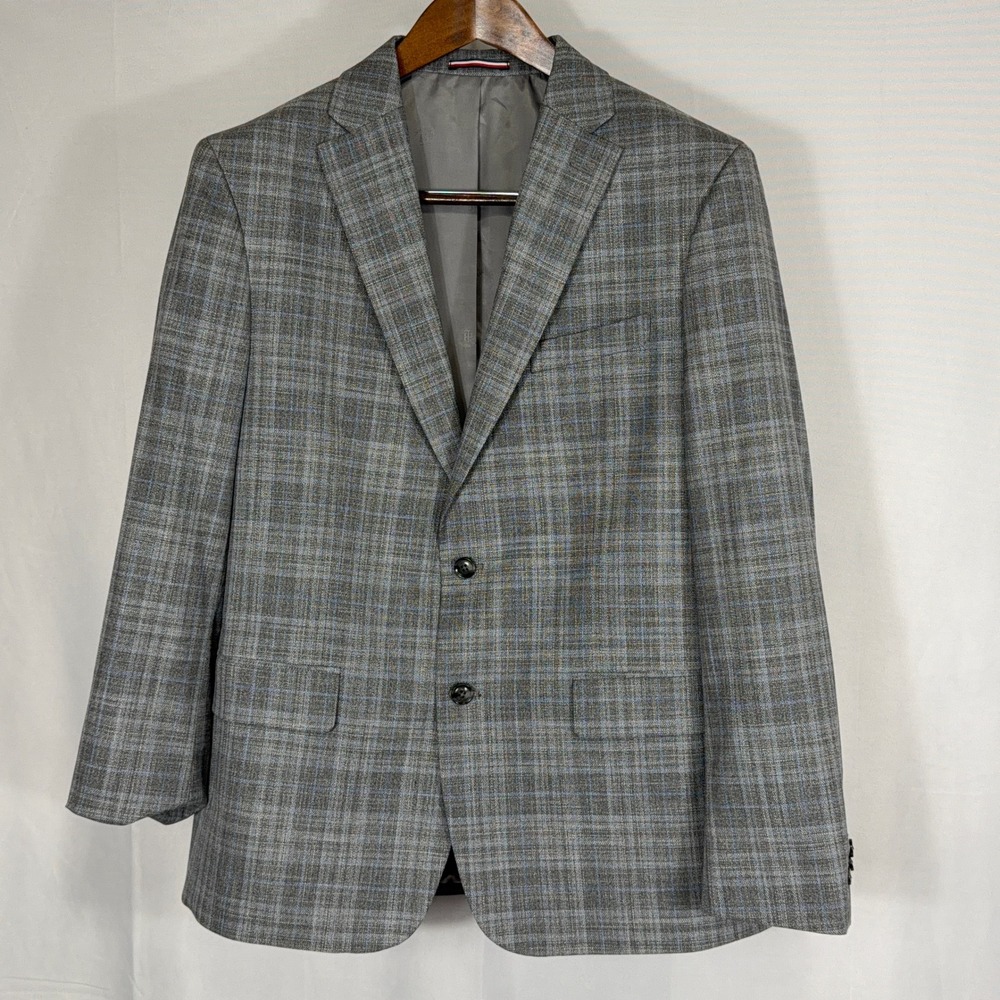 Tommy Hilfiger Blazer Glen Plaid Two Button Sport Coat Mens Grey Blue 44R